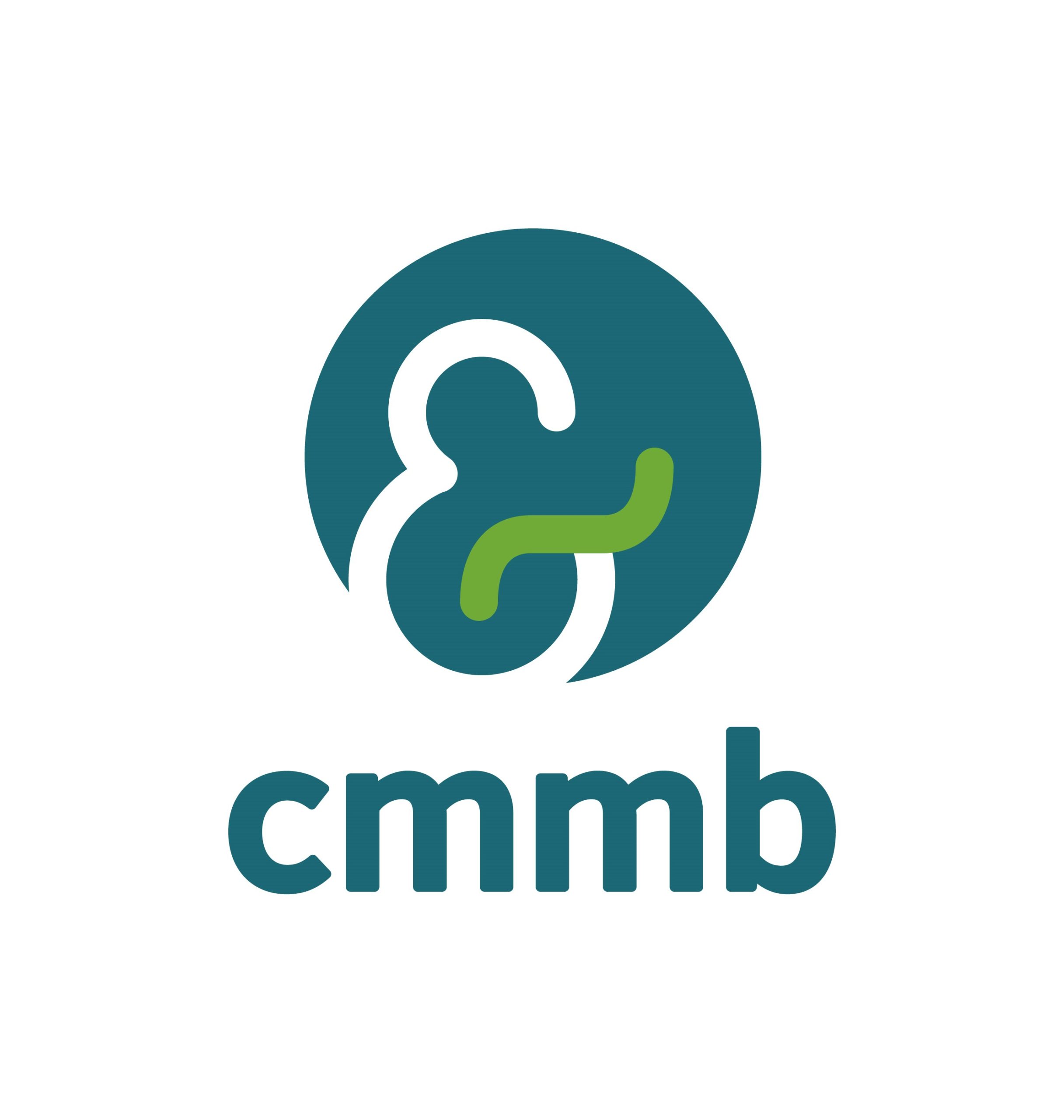 CMMB logo with abstract teal and green design above the lowercase letters 