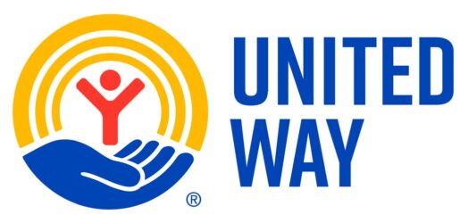 United Way logo featuring a stylized blue hand under a red person with yellow arcs above, next to the text “United Way” in blue, designed with input from Further Digital.
