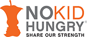 No Kid Hungry logo featuring an orange apple core graphic to the left and the words 