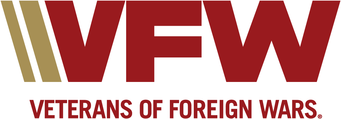 VFW logo with bold red letters and gold stripes above the words 