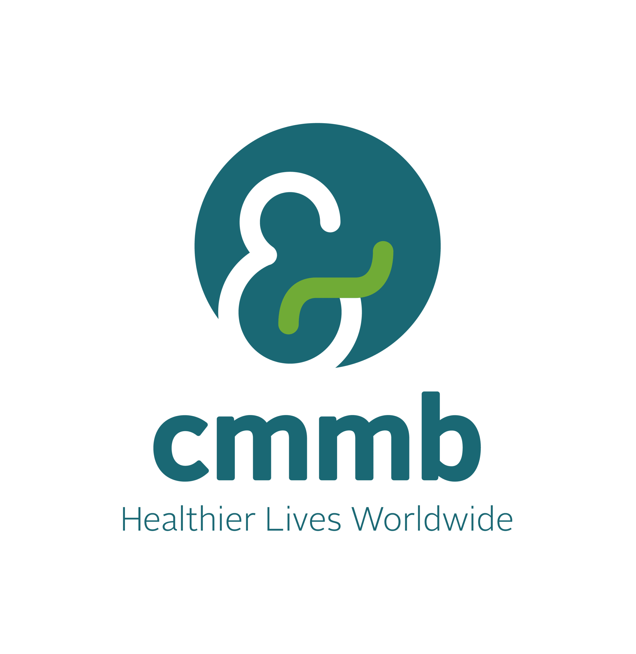 CMMB logo with abstract teal and green design above the lowercase letters 